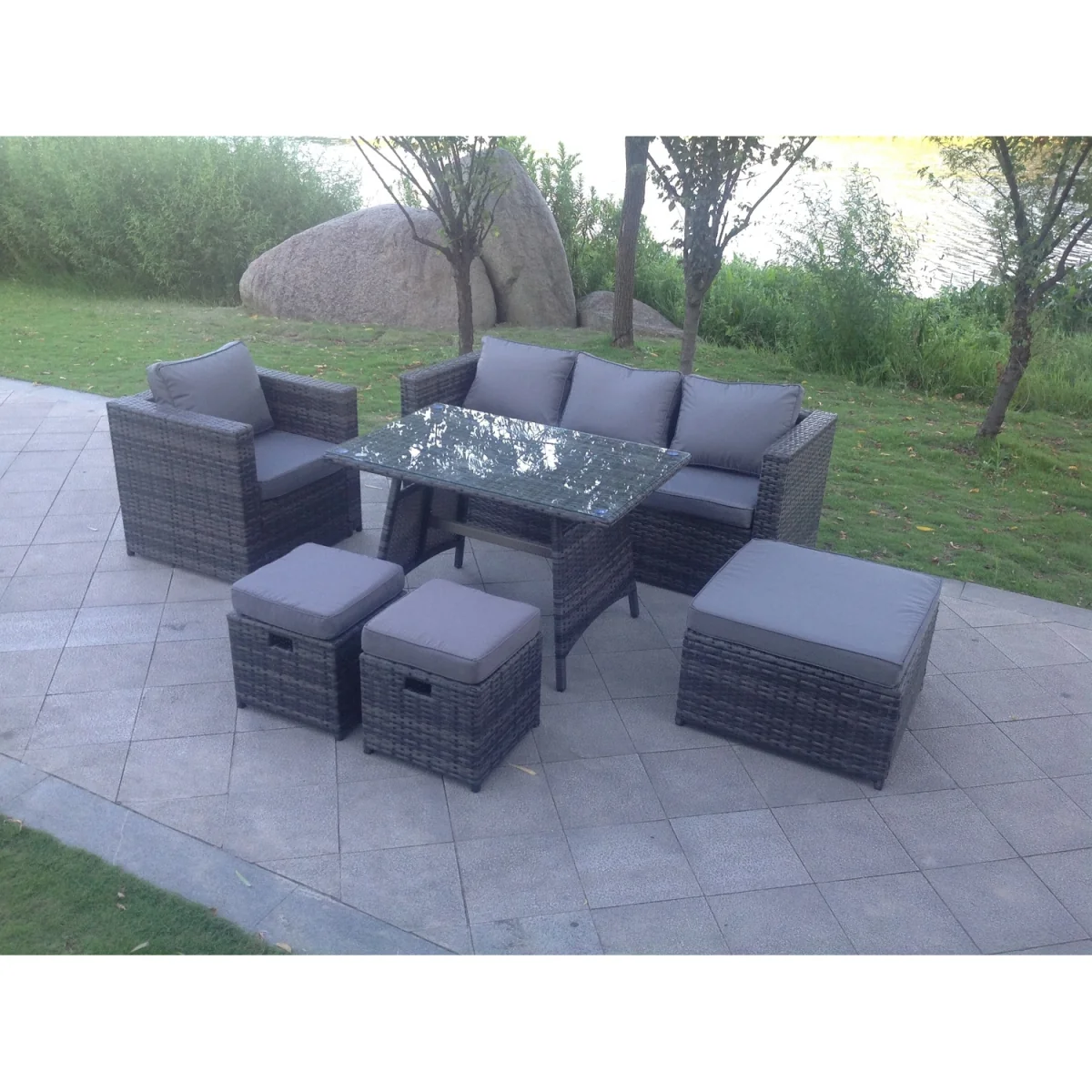 7 Seater Grey Lounge Rattan Sofa Set Garden Furniture Outdoor - Dark Grey Mixed – image 2
