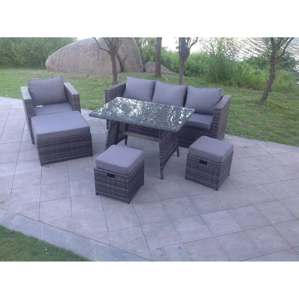 7 Seater Grey Lounge Rattan Sofa Set Garden Furniture Outdoor - Dark Grey Mixed – image 3