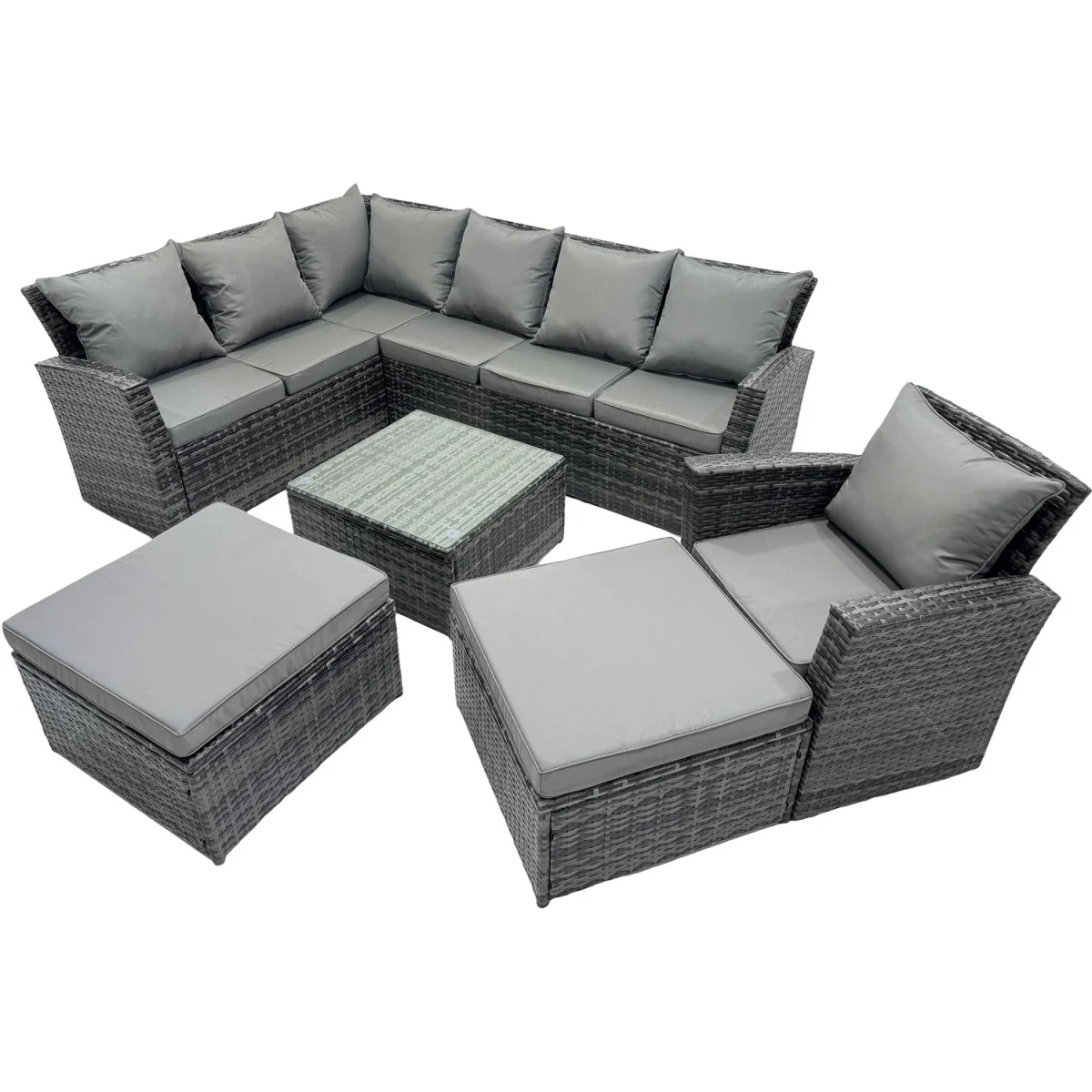 Fimous 9 Seat Poly Rattan Outdoor Corner Sofa Set Dark Grey Mixed - Dark grey mixed rattan with dark grey fabric – image 5