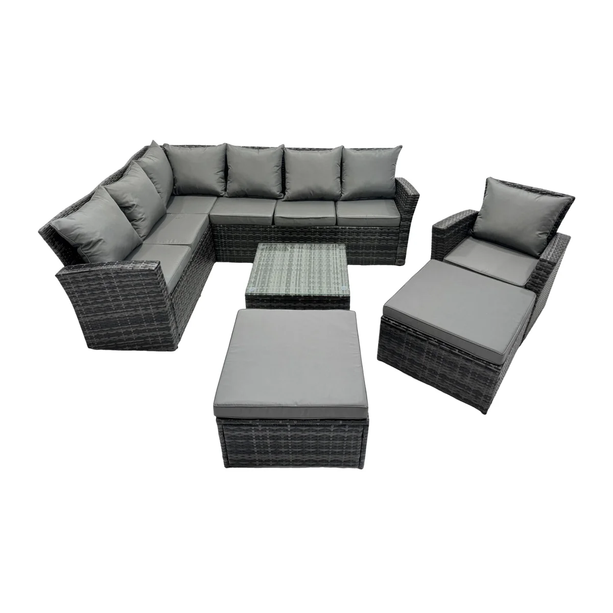 Fimous 9 Seat Poly Rattan Outdoor Corner Sofa Set Dark Grey Mixed - Dark grey mixed rattan with dark grey fabric – image 1