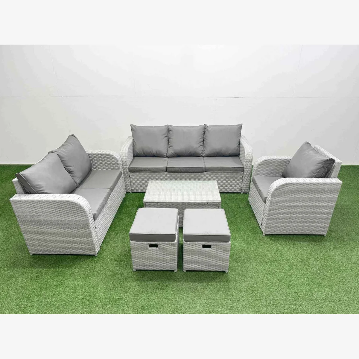 Fimous 8-Seater Outdoor PE Rattan Sofa Set with Recliners and Coffee Table Light Grey - Light grey rattan with dark grey fabric – image 1