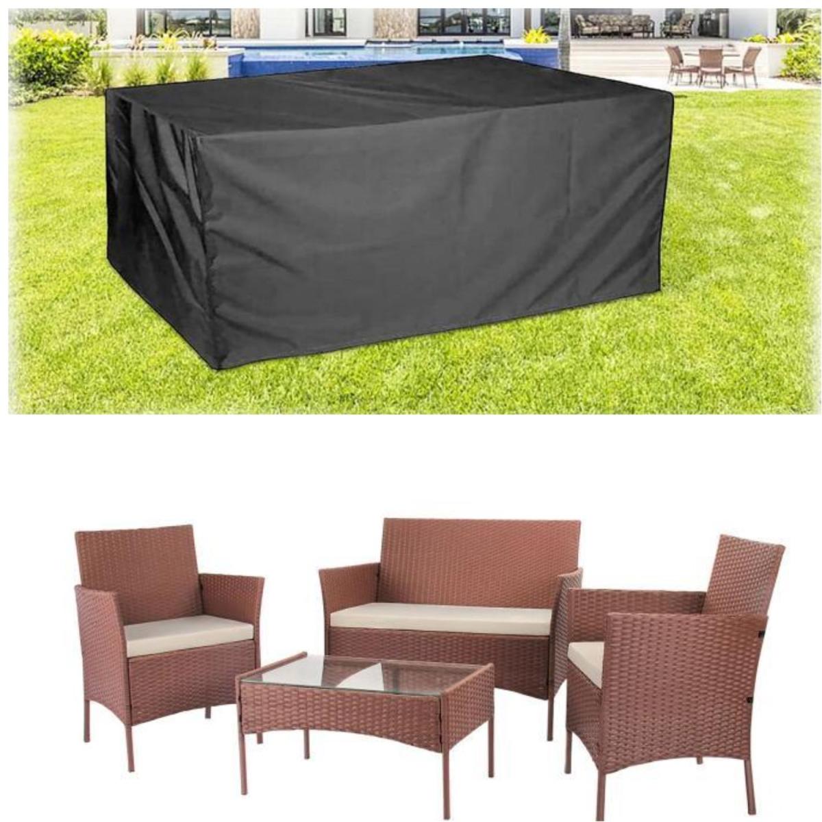 Outdoor Garden Rattan Furniture Set with Cover - Grey / 4 Seat – image 3