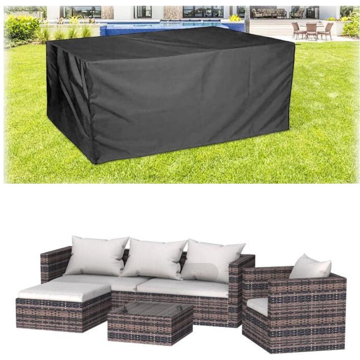 Outdoor Garden Rattan Furniture Set with Cover - Grey / 4 Seat – image 4