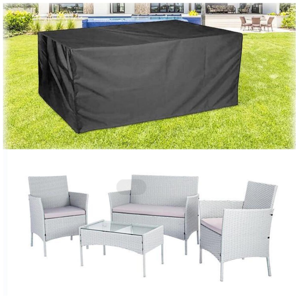 Outdoor Garden Rattan Furniture Set with Cover - Grey / 4 Seat – image 5