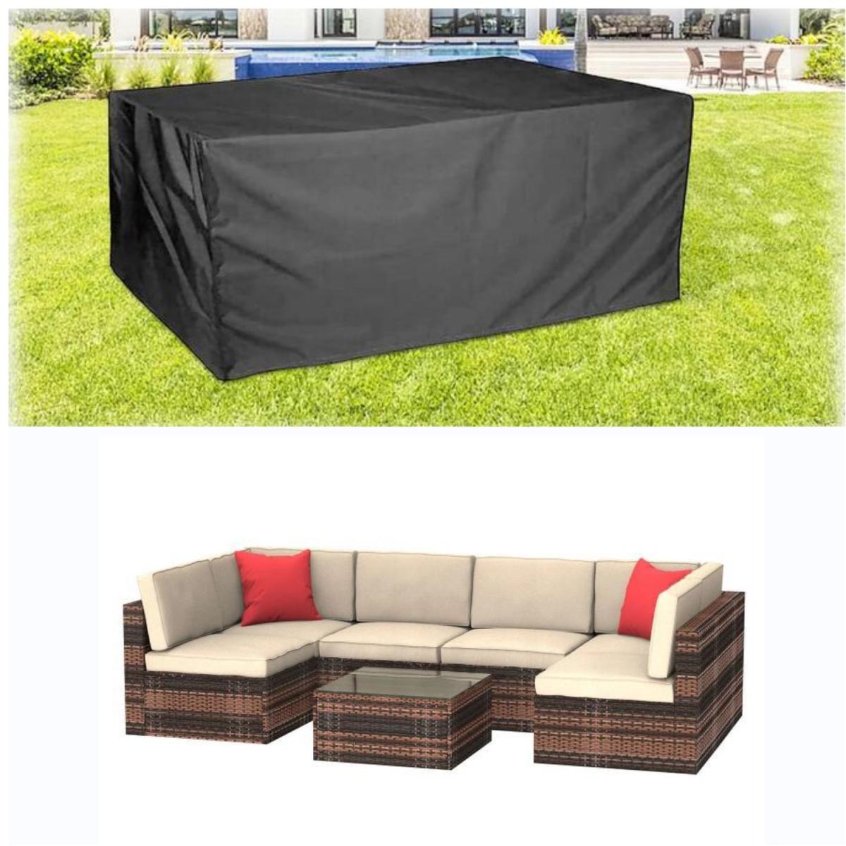 Outdoor Garden Rattan Furniture Set with Cover - Grey / 4 Seat – image 9