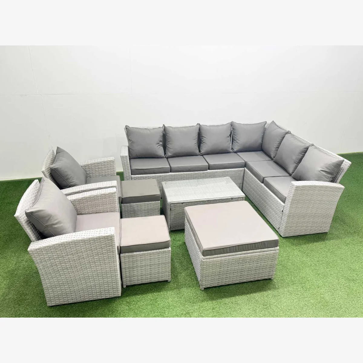 Fimous 11-Seater PE Rattan Garden Sofa Set Light Grey Mixed - Light Grey Mixed rattan with dark grey fabric – image 1