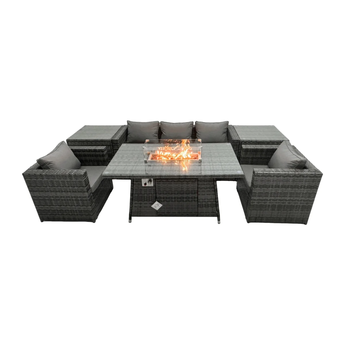 Outdoor Lounge Rattan Sofa Set Garden Furniture Gas Firepit Set - Dark Grey Mixed