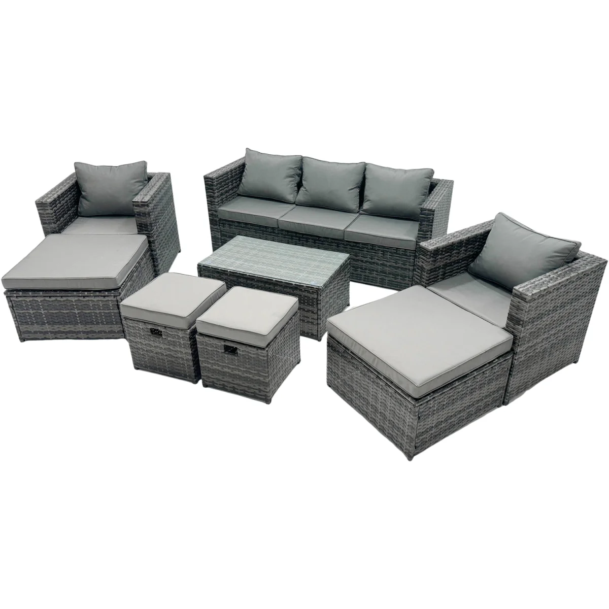 Fimous 8-Piece Outdoor Rattan Sofa Set Dark Grey Mixed - Dark Grey Mixed – image 5