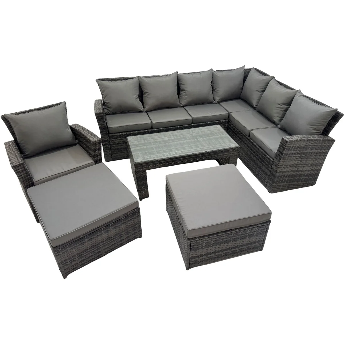 Fimous 6-Piece Rattan Garden Sofa Set Dark Grey Mixed - Dark Grey Mixed – image 5