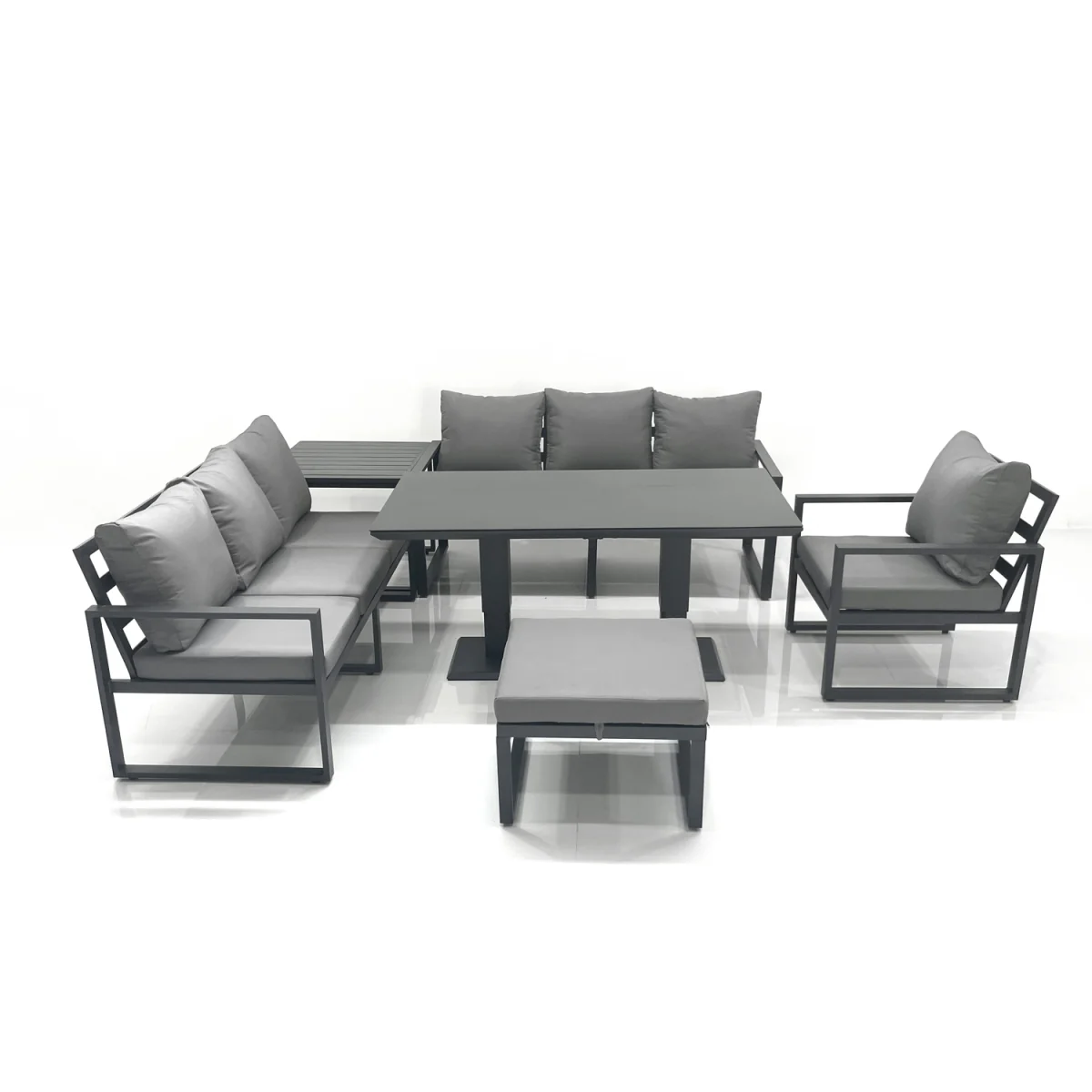 Fimous 8-Seater Aluminium Outdoor Garden Lounge Set with Adjustable Table Dark Grey - Dark Grey – image 5