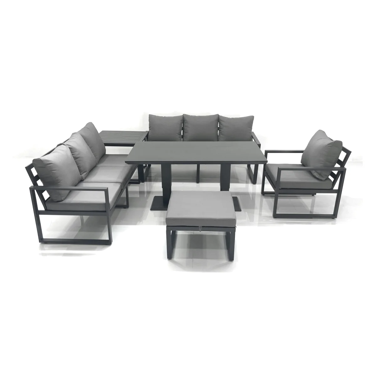 Fimous 8-Seater Aluminium Outdoor Garden Lounge Set with Adjustable Table Dark Grey - Dark Grey – image 1