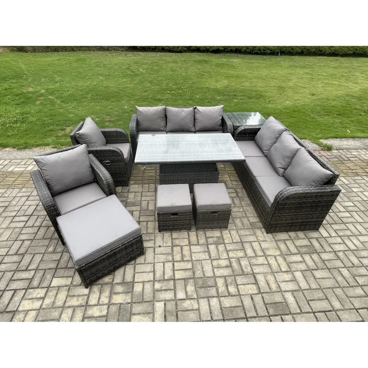 Fimous PE Rattan Outdoor Garden Sofa Set with Height-Adjustable Rising Table. - Dark Grey – image 3