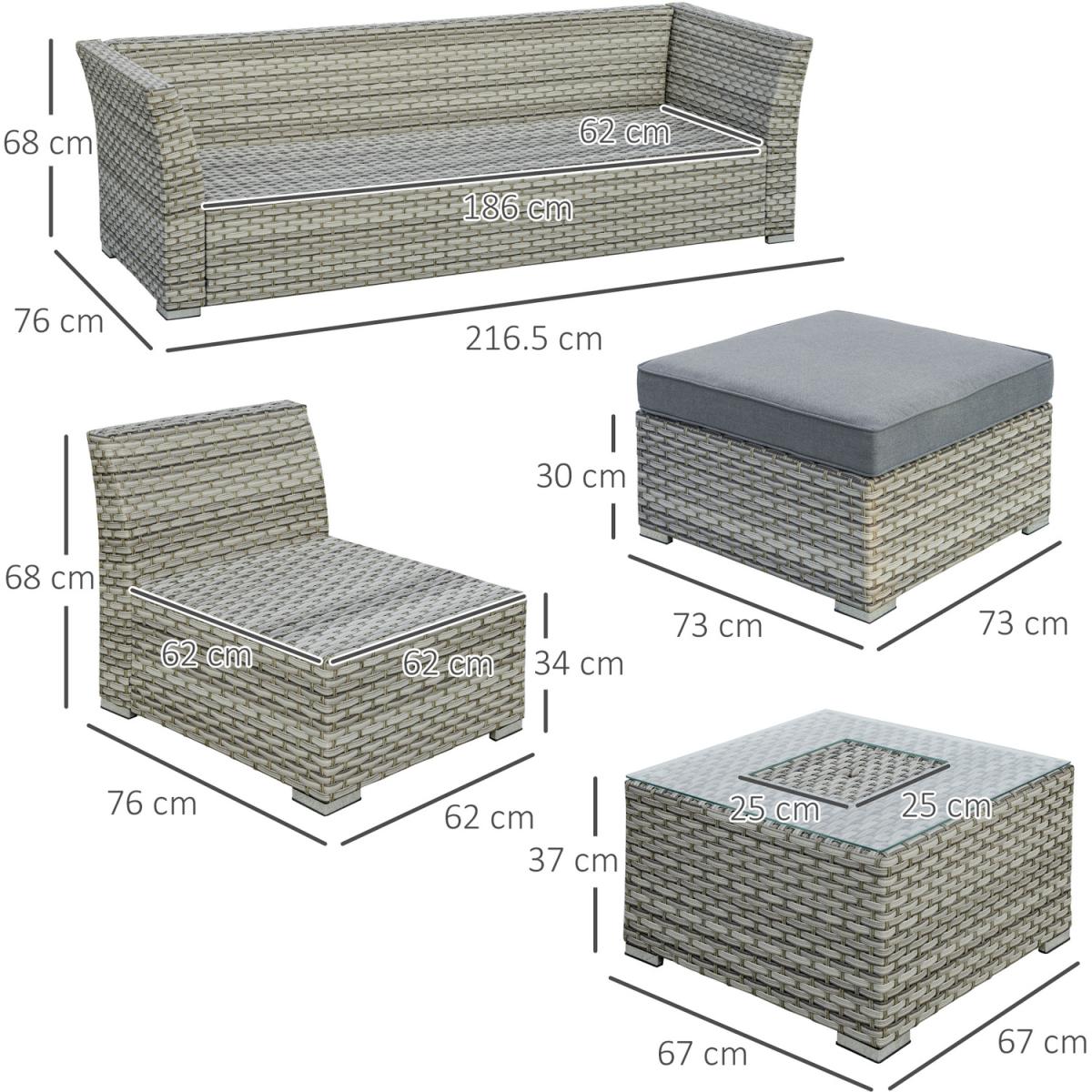 4 Pieces Patio PE Rattan Sofa Set Outdoor - Grey – image 2
