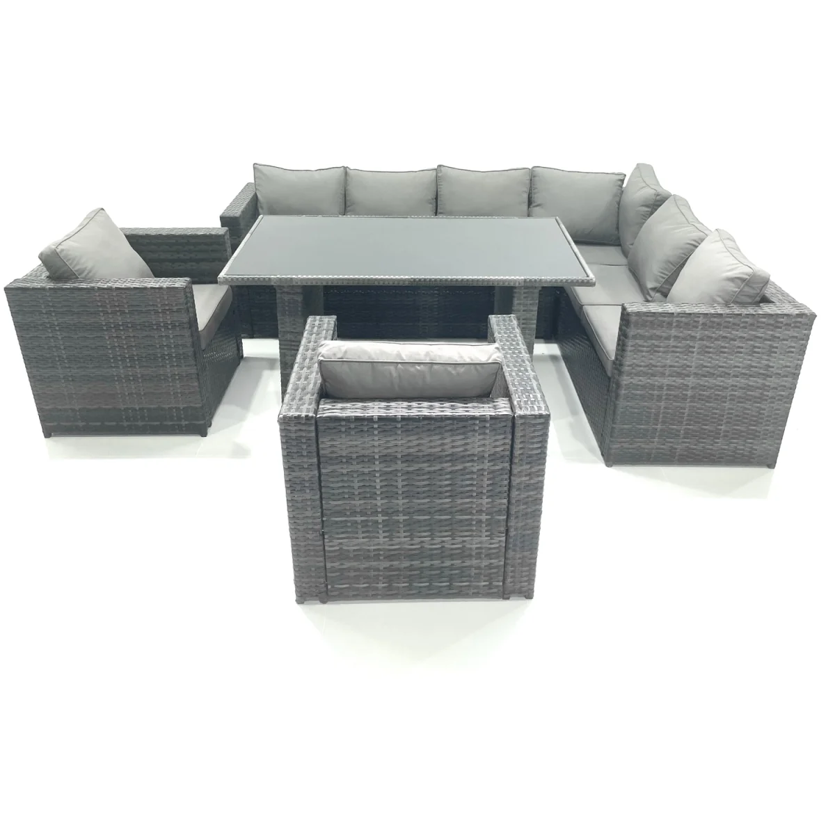 Outdoor Lounge Rattan Corner Sofa Set Garden Furniture Dining Table - Dark Grey Mixed – image 2