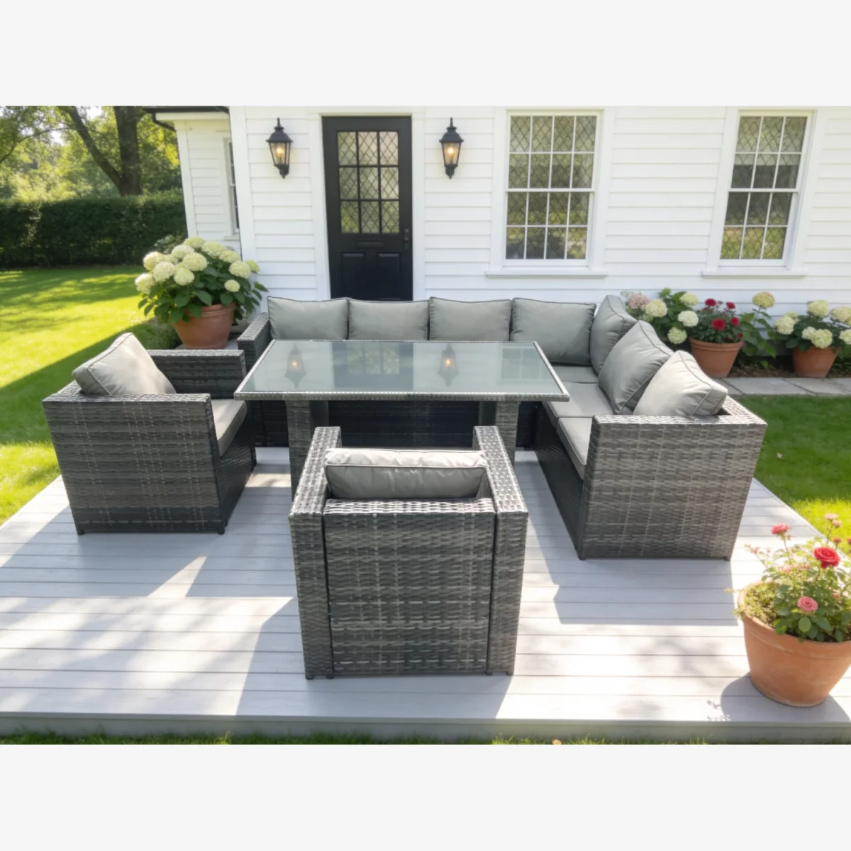 Outdoor Lounge Rattan Corner Sofa Set Garden Furniture Dining Table - Dark Grey Mixed – image 1