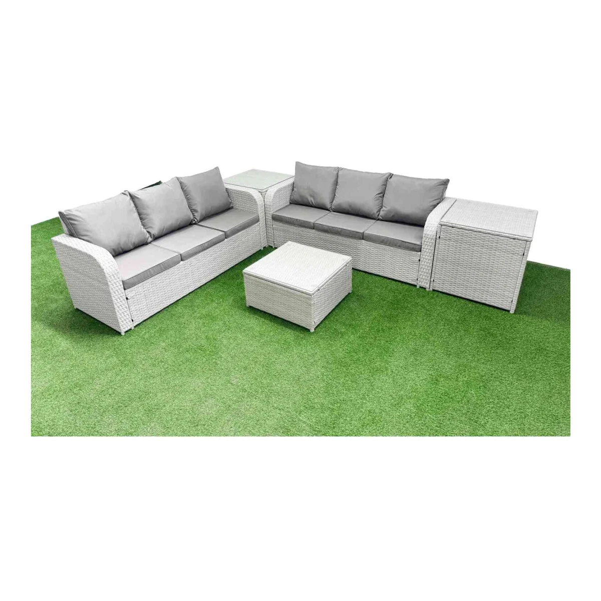 Fimous 6-Seater Outdoor Wicker Rattan Sofa Set with Square Coffee Table Light Grey - Light Grey – image 1