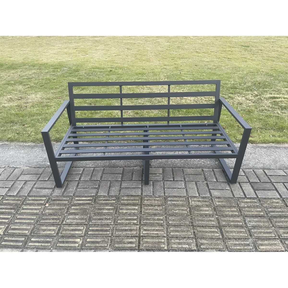 Fimous 3-Piece Aluminium Outdoor Garden Lounge Sofa Set with Oblong Coffee Table - Dark Grey. - Dark grey powder coated with dark grey fabric – image 4
