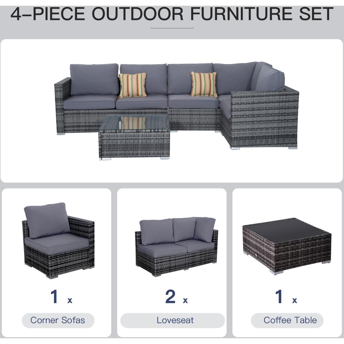 4 Pieces Rattan Furniture Set Sofa Chair Coffee Table - Grey – image 2
