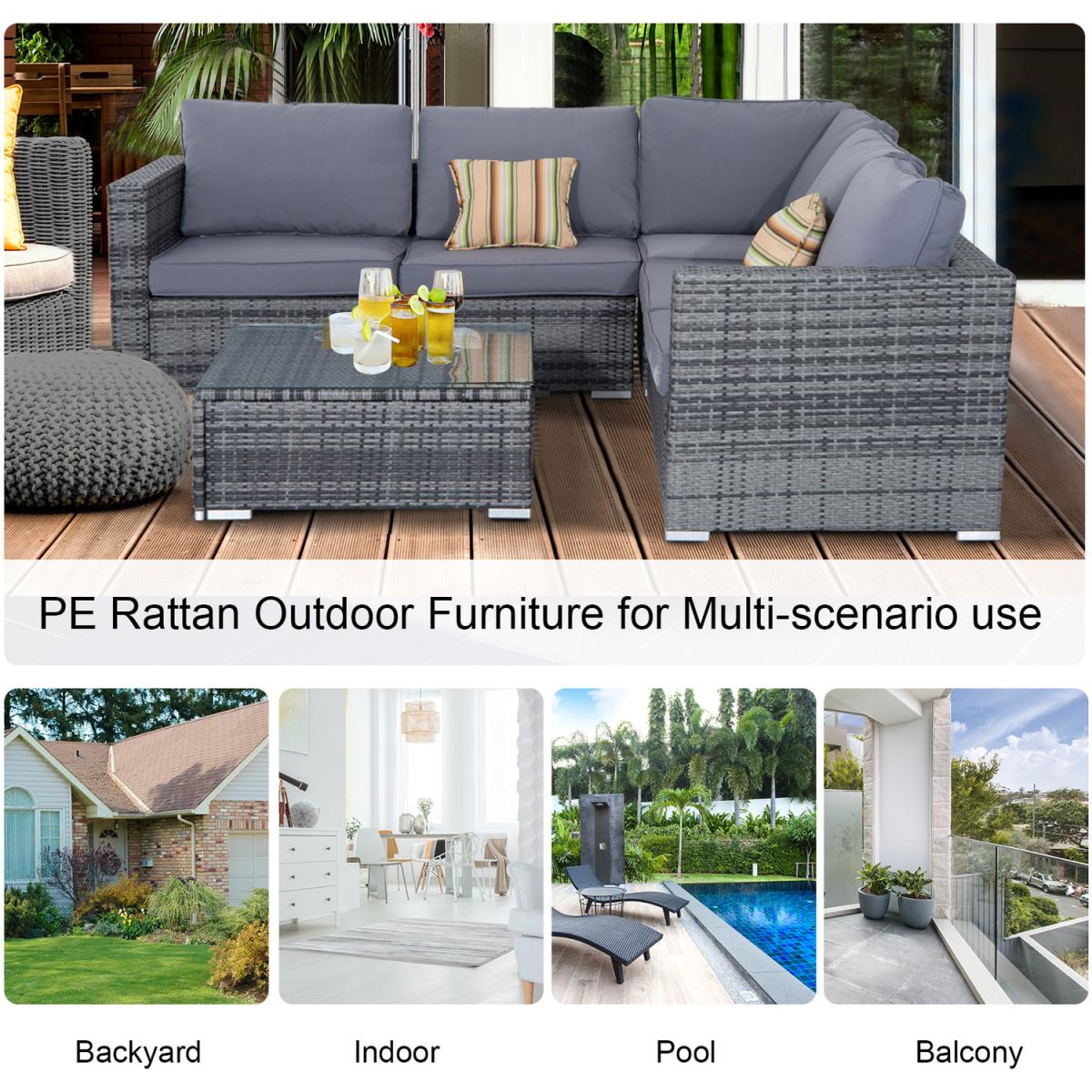 4 Pieces Rattan Furniture Set Sofa Chair Coffee Table - Grey – image 3