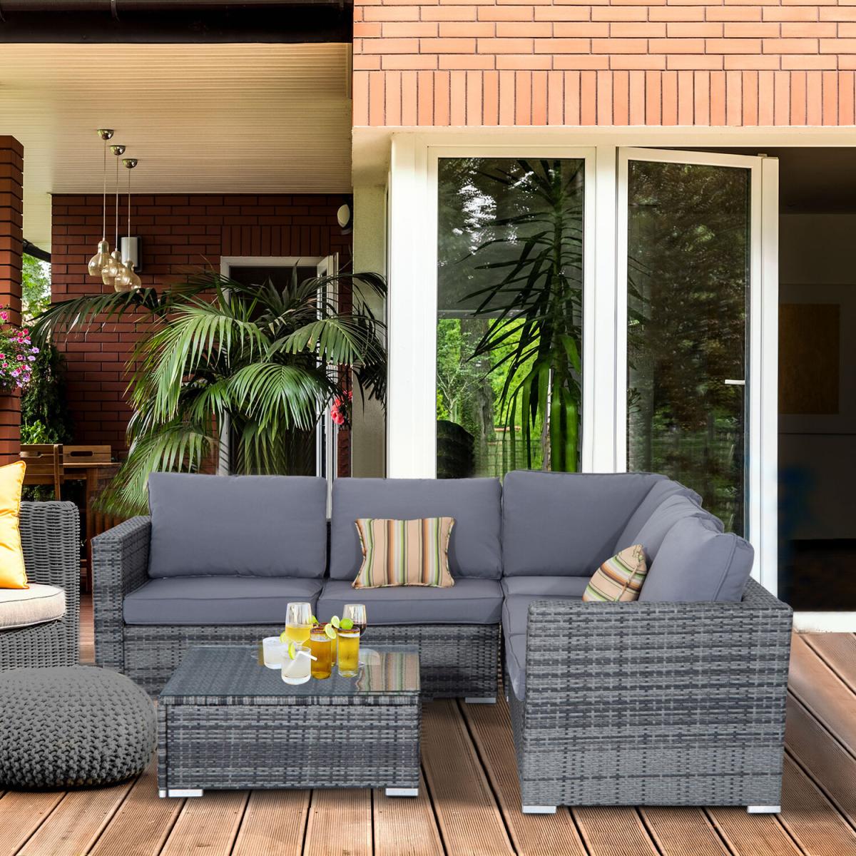 4 Pieces Rattan Furniture Set Sofa Chair Coffee Table - Grey – image 1