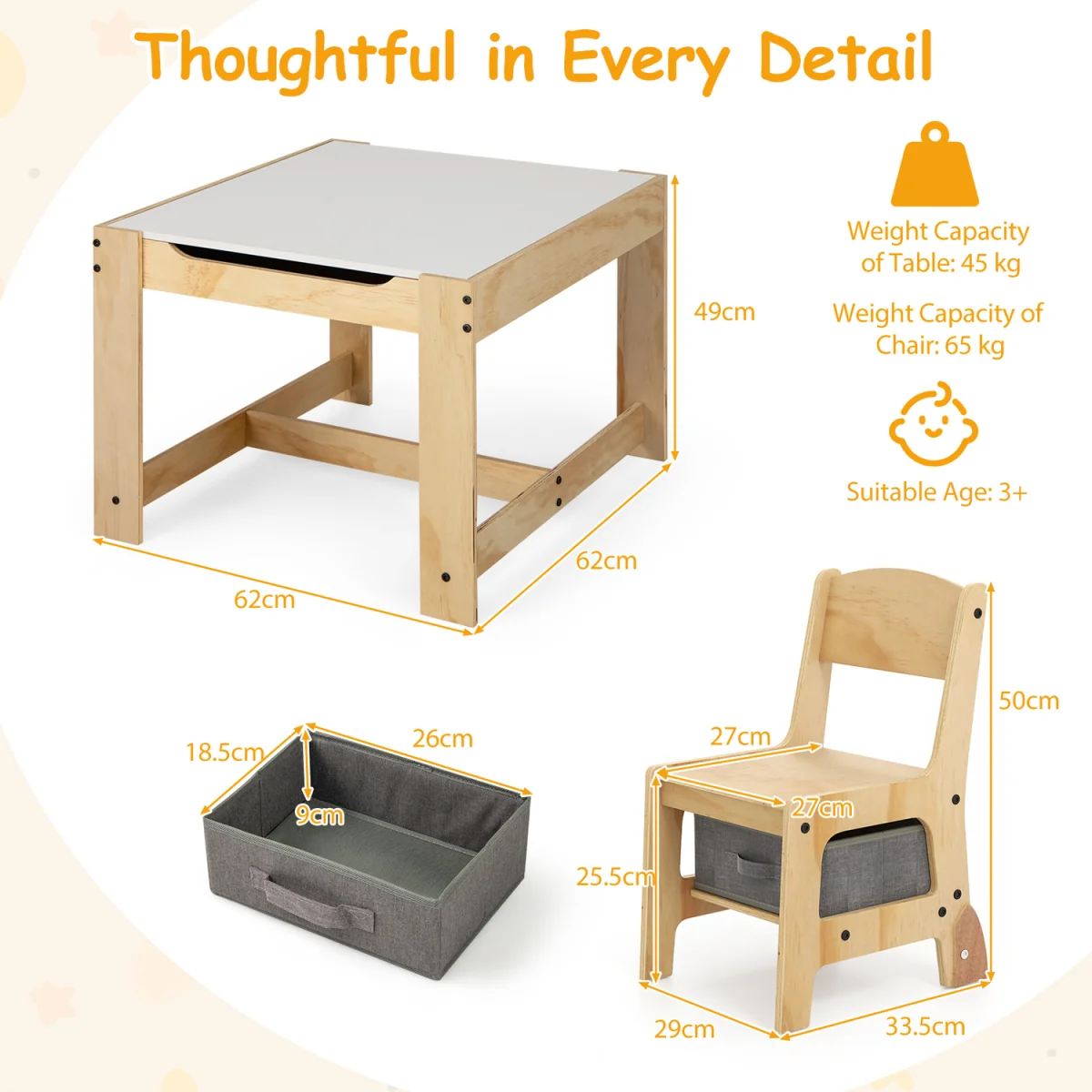 3 in 1 Kids Table and Chair Set - Black – image 3