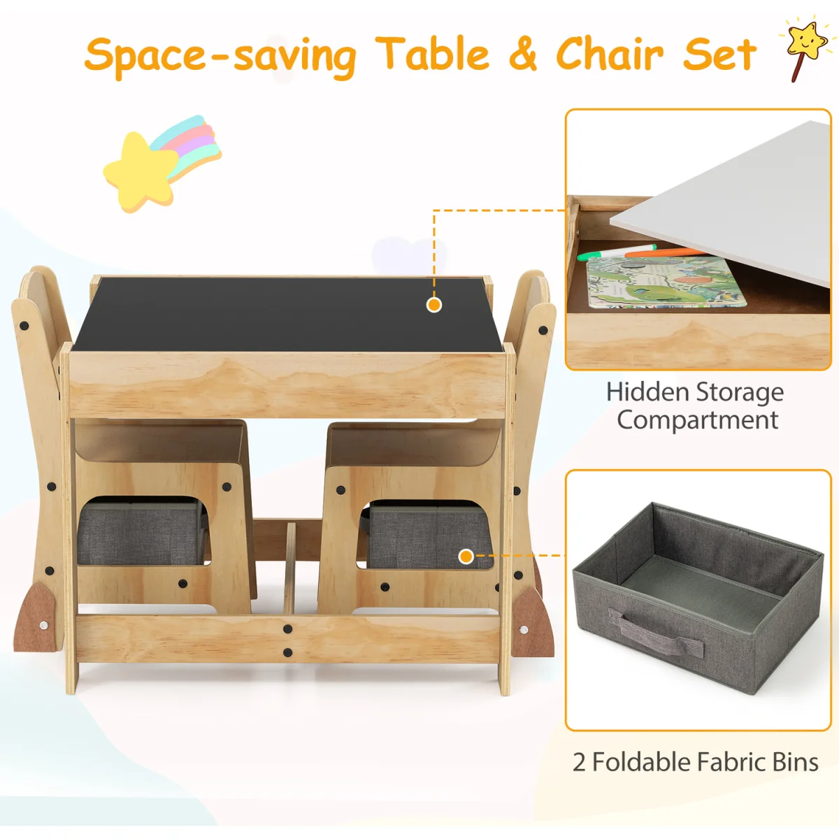 3 in 1 Kids Table and Chair Set - Black – image 5