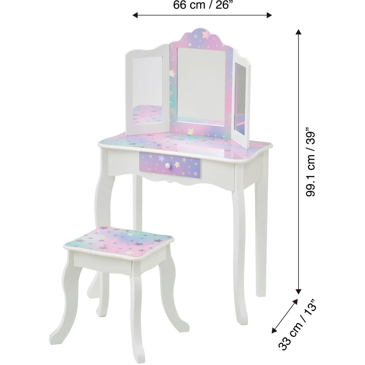 Kids Vanity Table & Stool with Tri-Fold Mirror and Drawer - White – image 5