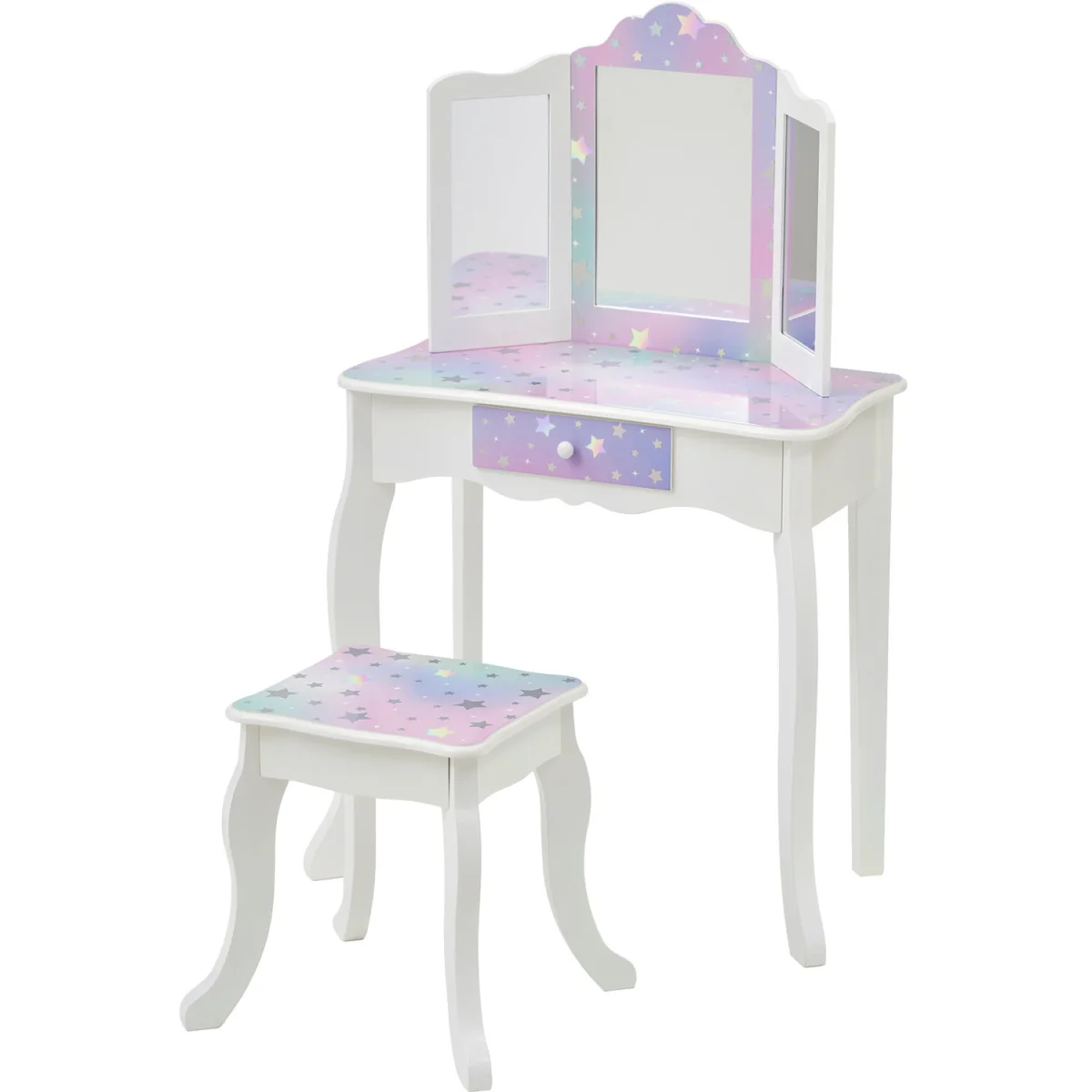 Kids Vanity Table & Stool with Tri-Fold Mirror and Drawer - White – image 6