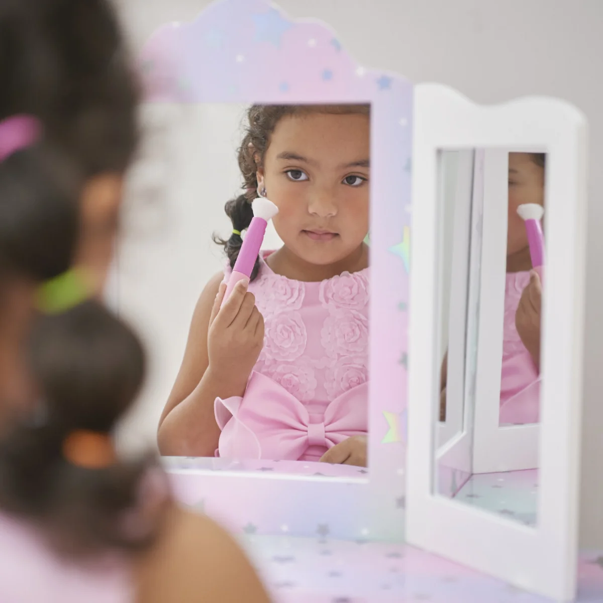 Kids Vanity Table & Stool with Tri-Fold Mirror and Drawer - White – image 9