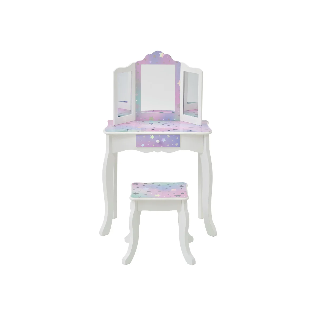 Kids Vanity Table & Stool with Tri-Fold Mirror and Drawer - White – image 1