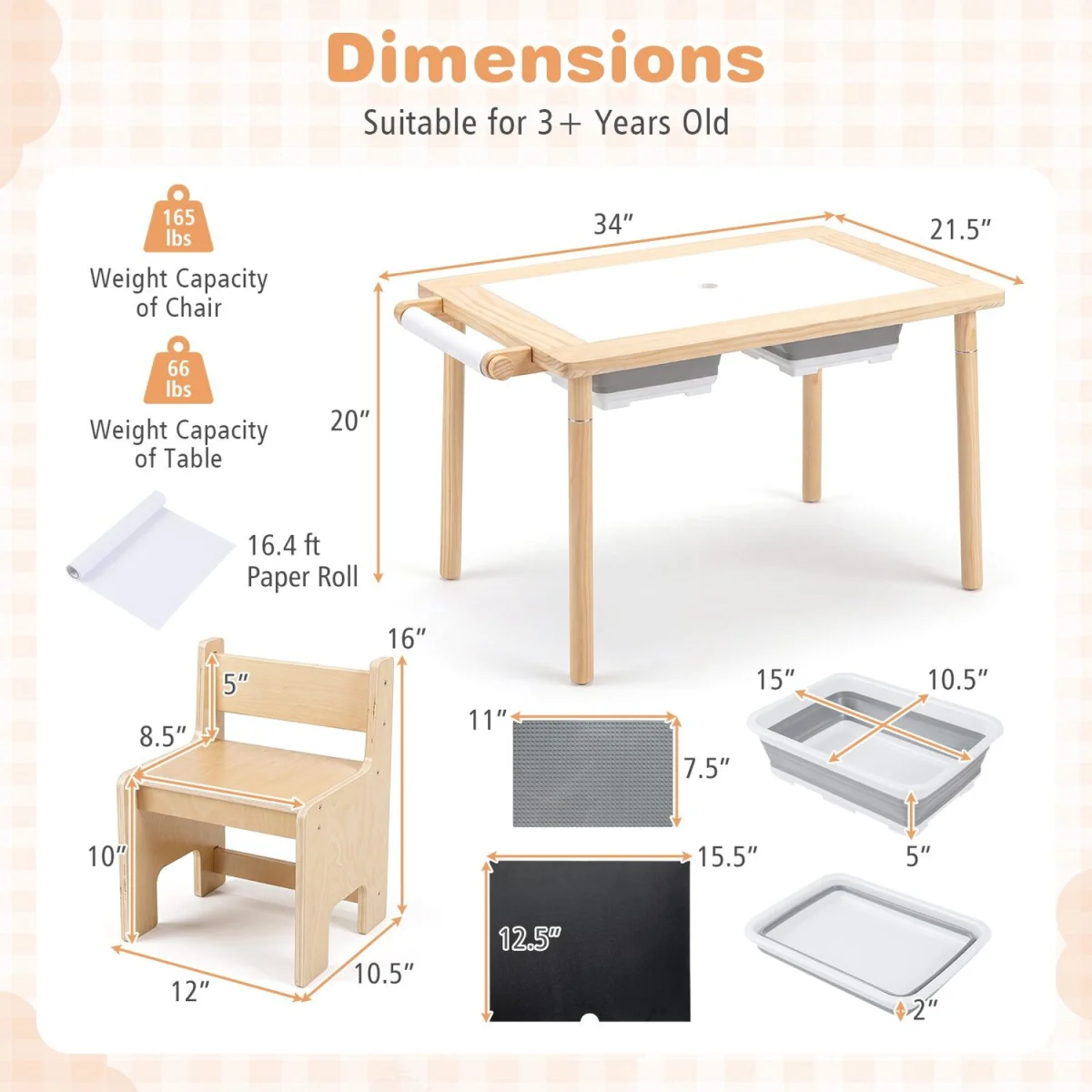 Kids Sensory Table and Chair Set - Natural – image 3