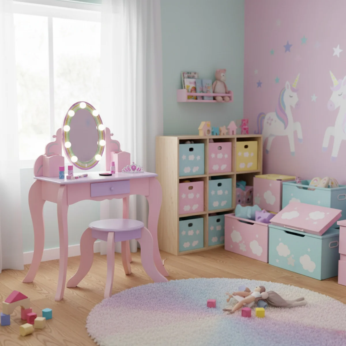 Teamson Kids Vanity Table & Stool with LED Mirror and Drawer Storage - Pink – image 4