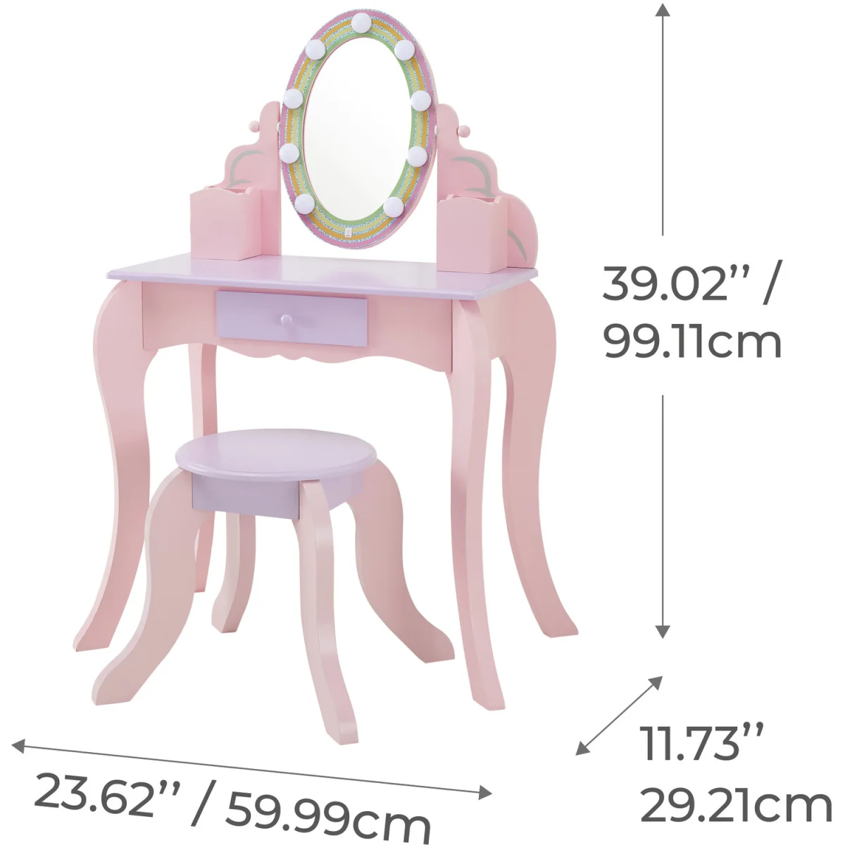 Teamson Kids Vanity Table & Stool with LED Mirror and Drawer Storage - Pink – image 5