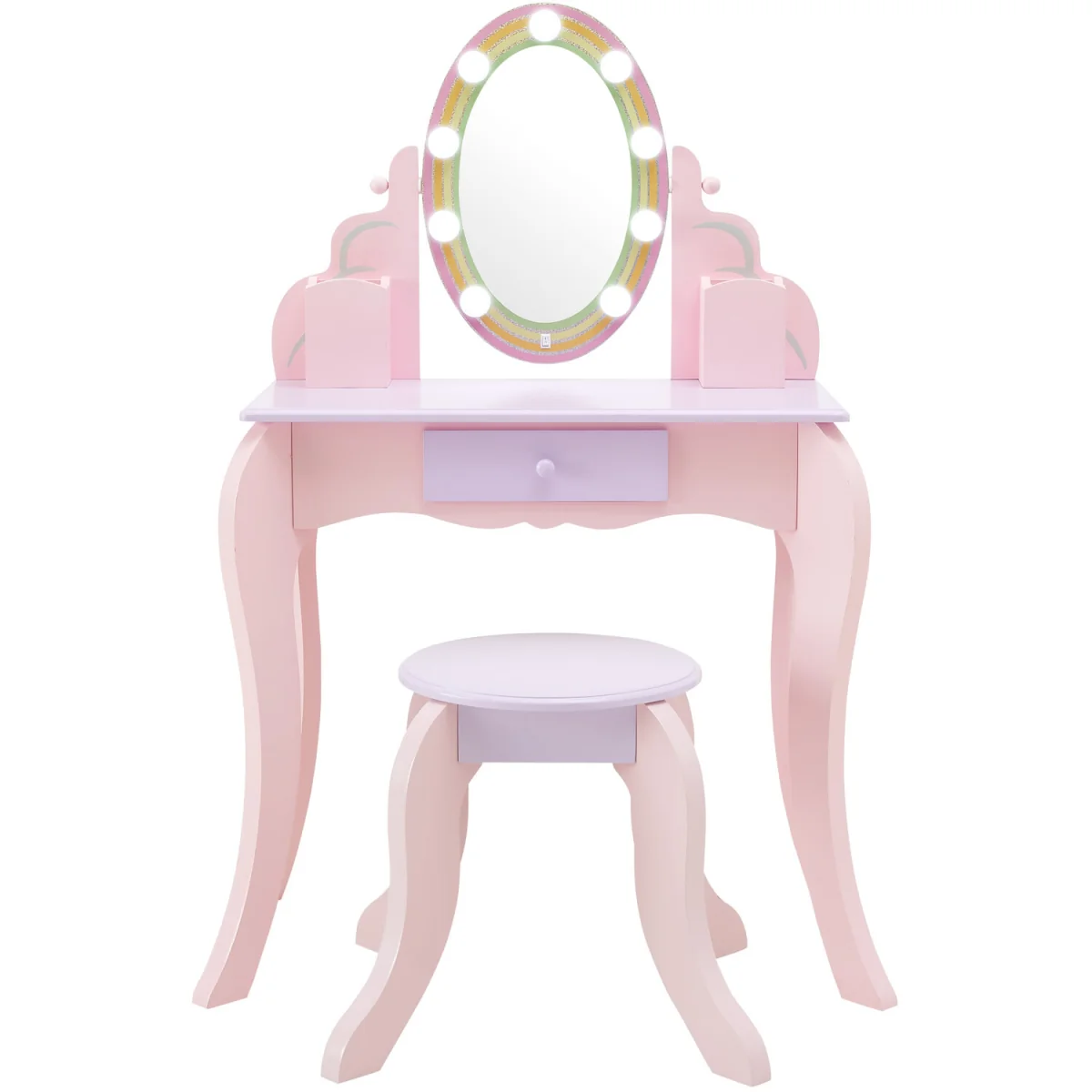 Teamson Kids Vanity Table & Stool with LED Mirror and Drawer Storage - Pink – image 6
