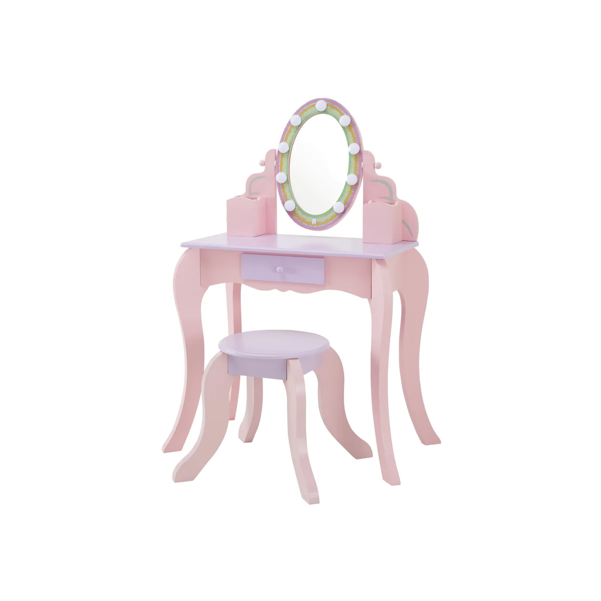 Teamson Kids Vanity Table & Stool with LED Mirror and Drawer Storage - Pink – image 1