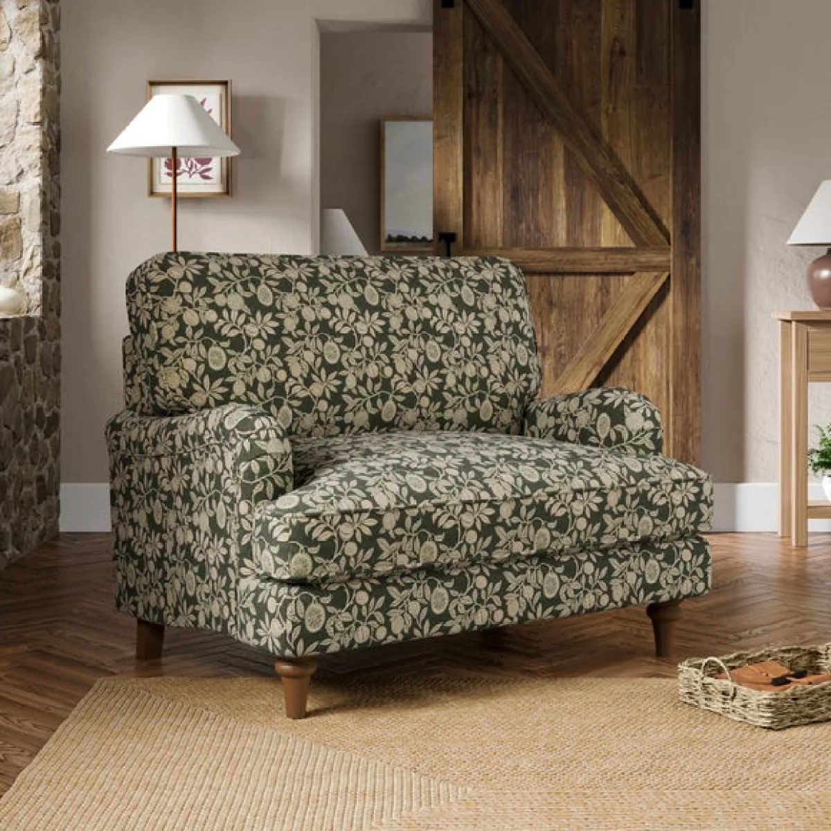 Beatrice II Vintage Pod Print Snuggle Chair – image 1