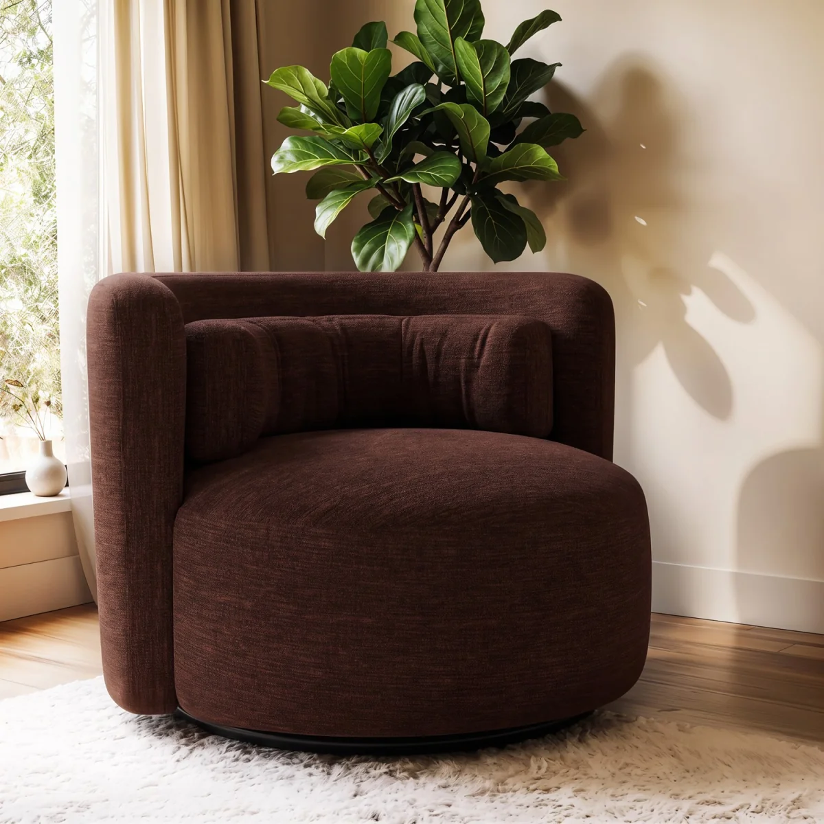 Berry Brown Chenille Swivel Love Seat - Elara – image 1
