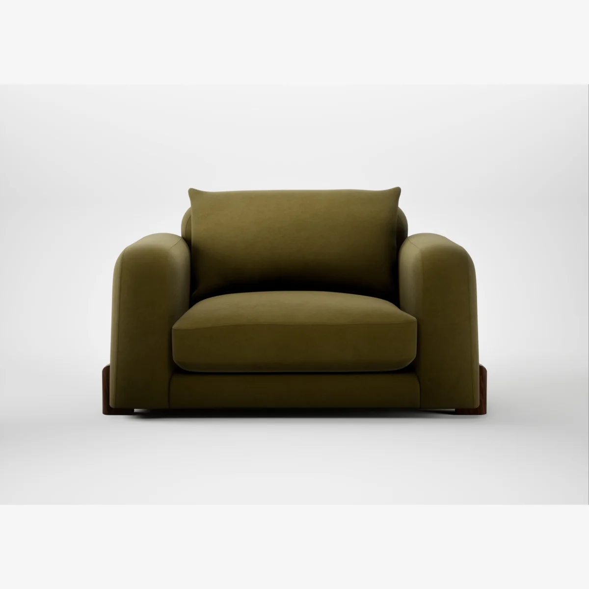 Heal's Nuvola Loveseat Wool Velvet Olive Walnut Stained Feet
