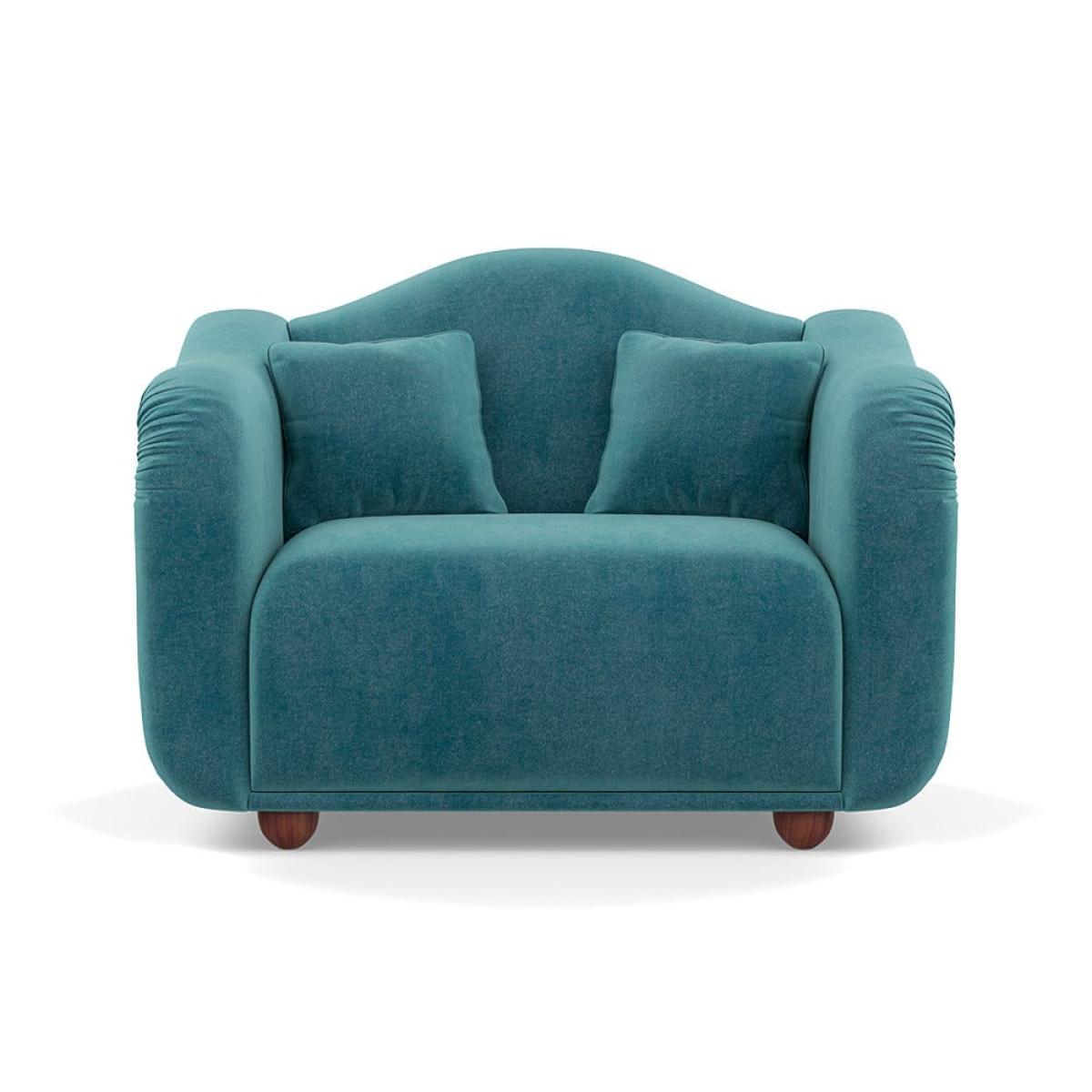 Heal's Tetbury Loveseat Smart Luxe Velvet Airforce Blue  Walnut Stained Beech Feet – image 2
