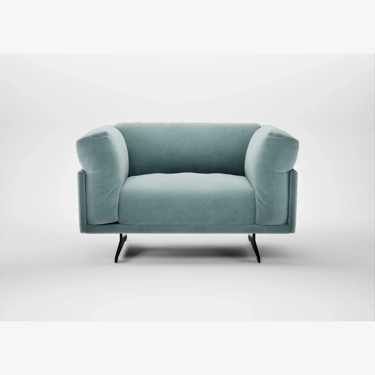 Heal's Novara Loveseat Smart Luxe Velvet Mineral Blue Black Feet – image 1