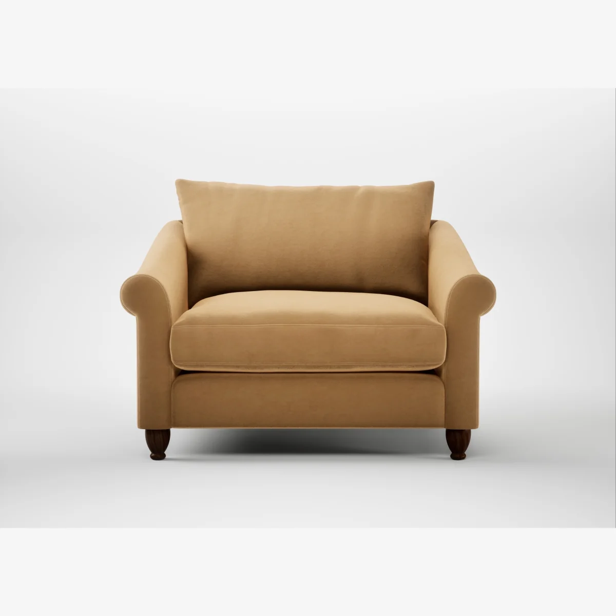 Heal's Devon Loveseat Wool Velvet Camel Walnut Stained Feet – image 1