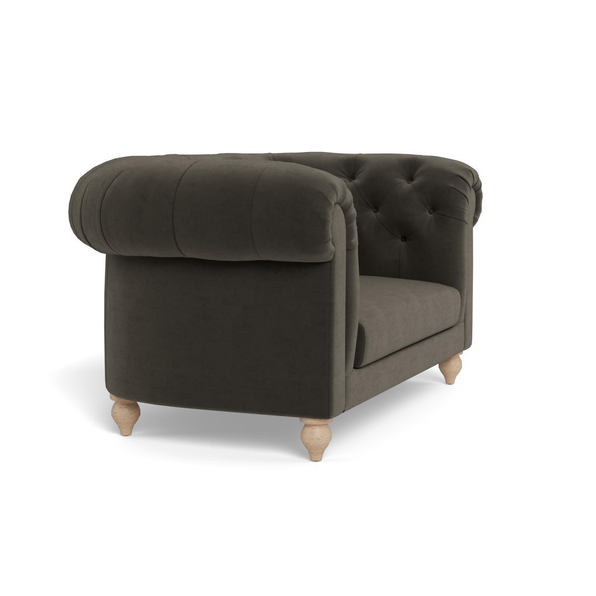 Heal's Fitzrovia Loveseat Velvet Charcoal Chestnut Stain Feet - Heal's UK Bedroom Furniture – image 2