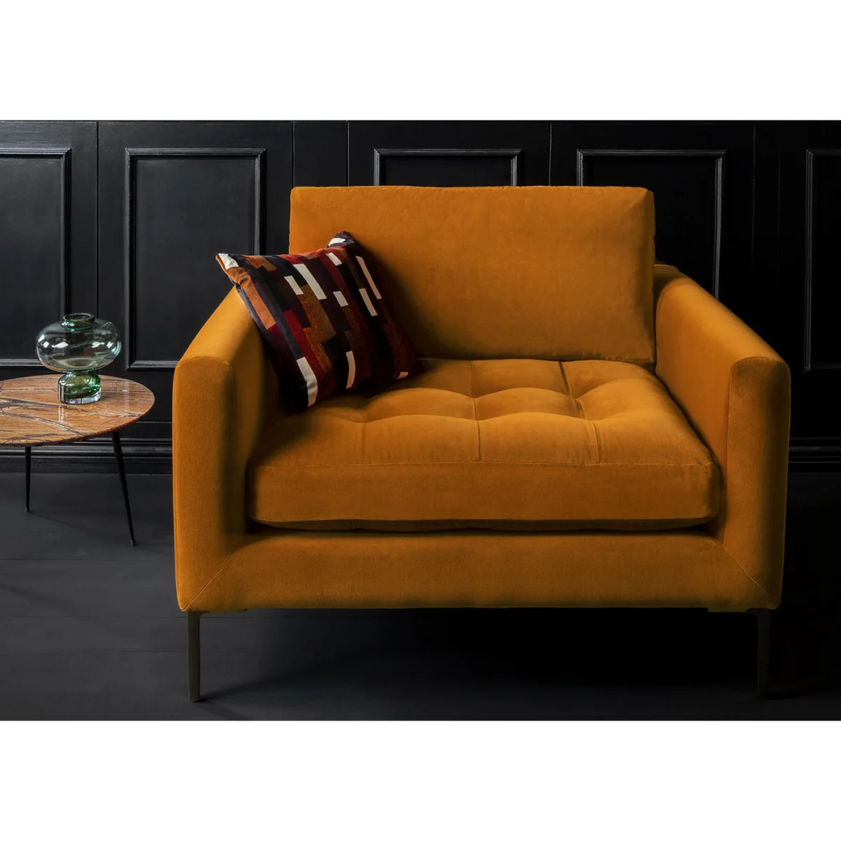 Heal's Eton Loveseat Wool Velvet Camel Black Feet – image 3