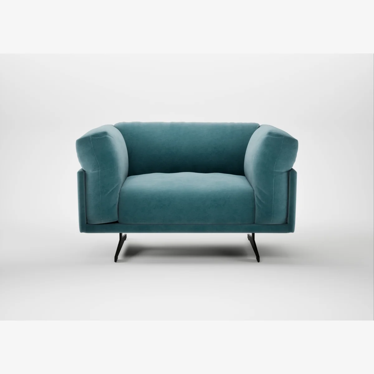 Heal's Novara Loveseat Smart Luxe Velvet Airforce Blue Black Feet – image 1