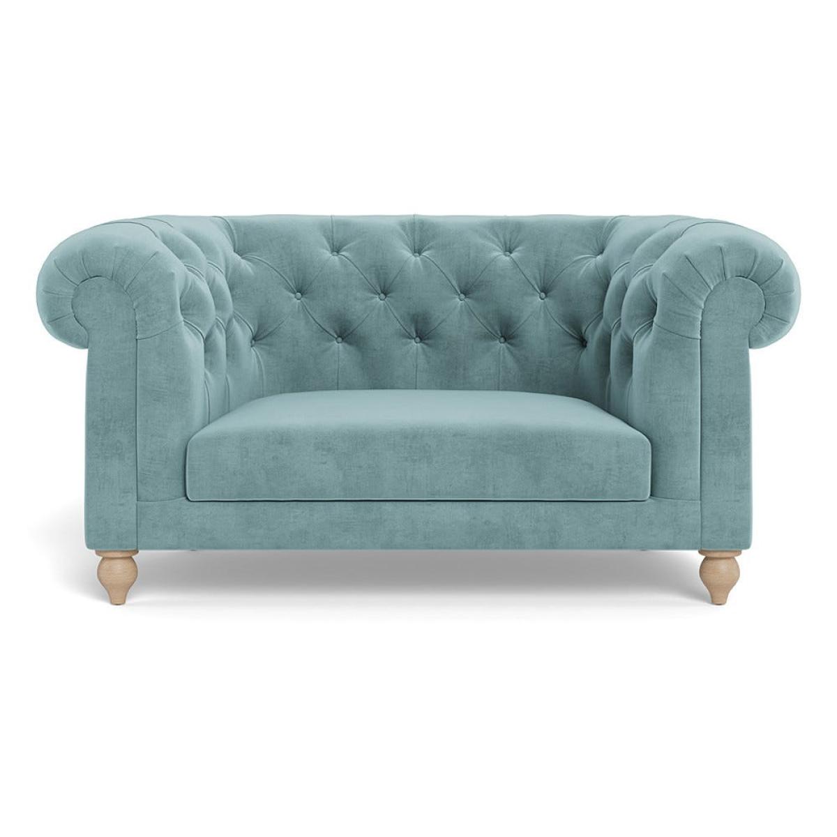 Heal's Fitzrovia Loveseat Smart Luxe Velvet Mineral Blue Natural Feet – image 2