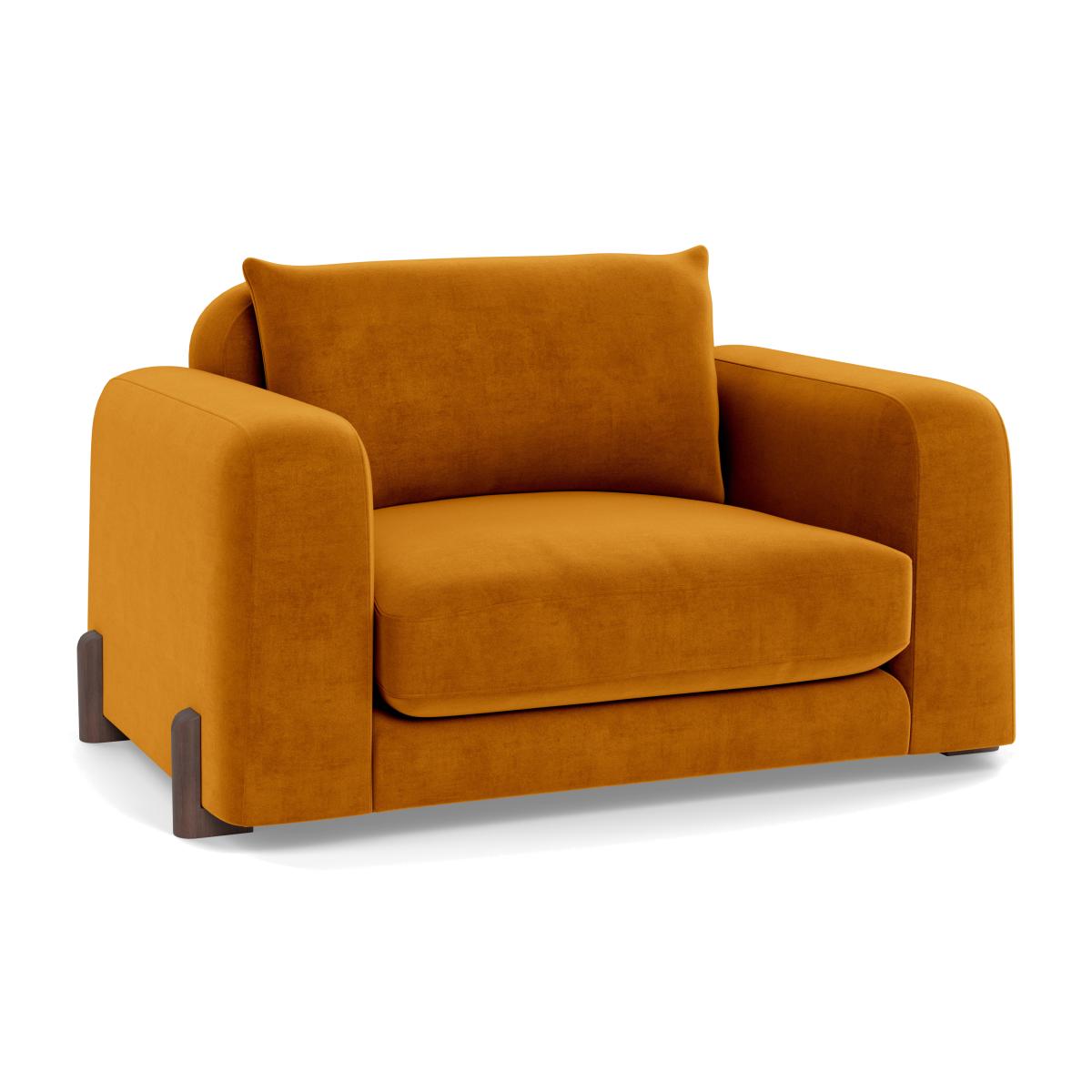 Heal's Nuvola Loveseat Smart Luxe Velvet Cognac Walnut Stained Feet – image 1