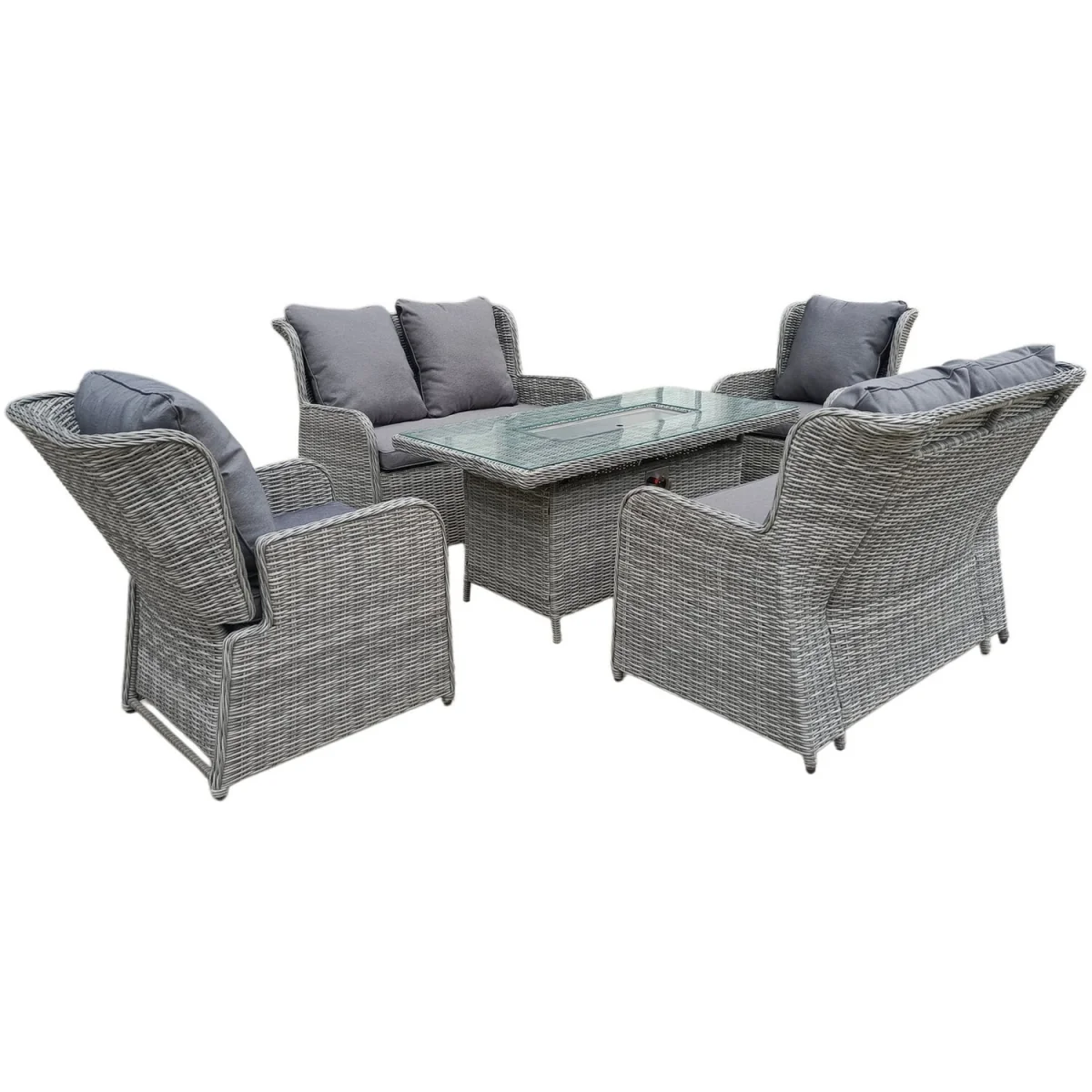 Rattan Garden Furniture with Fire Pit Table Recliner Chair Loveseat - Grey – image 12