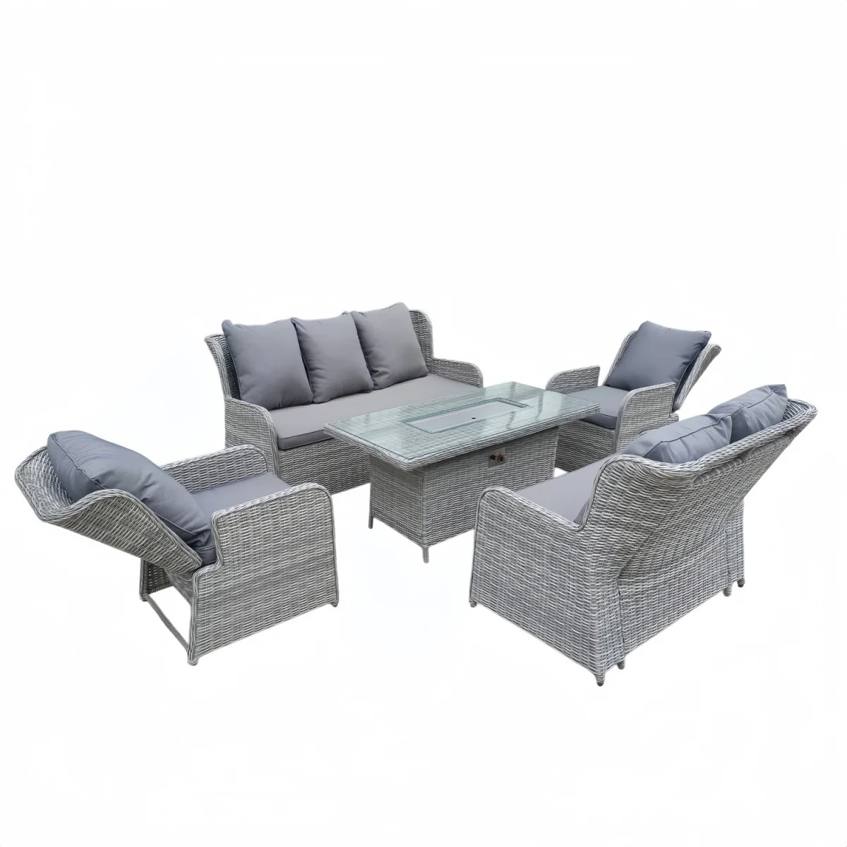 Rattan Garden Furniture with Fire Pit Table Recliner Chair Loveseat - Grey – image 14