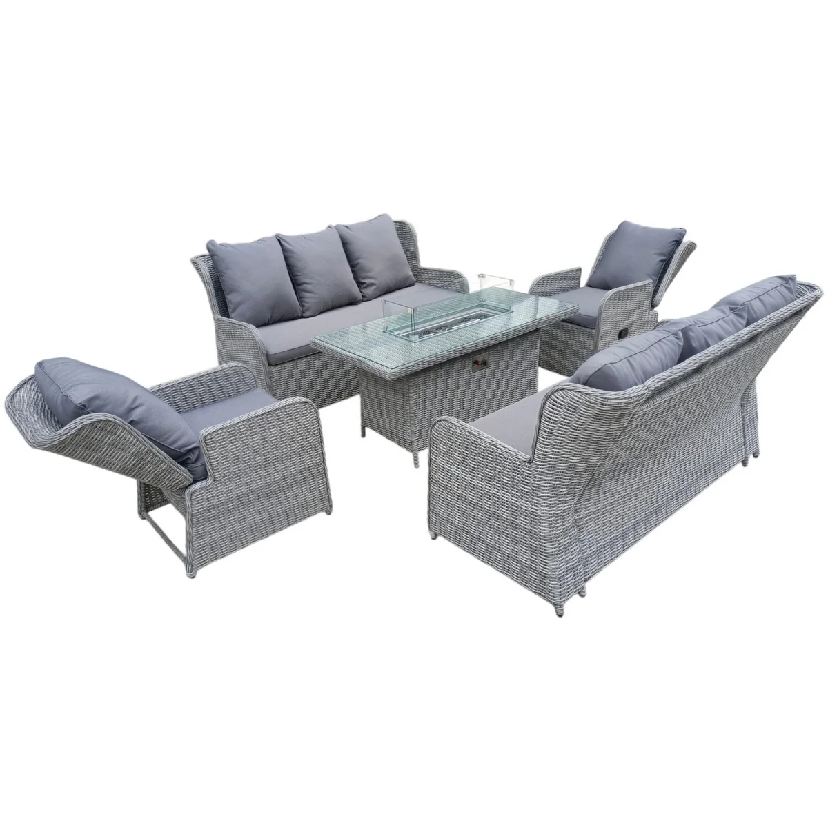 Rattan Garden Furniture with Fire Pit Table Recliner Chair Loveseat - Grey – image 8