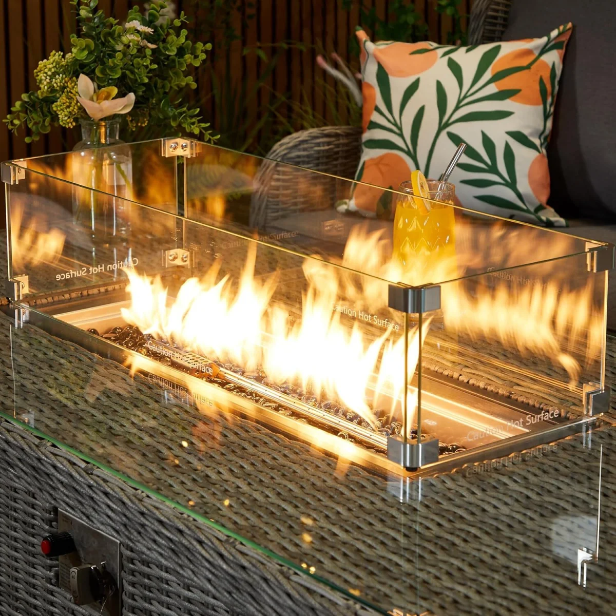 Rattan Garden Furniture with Fire Pit Table Recliner Chair Loveseat - Grey – image 9